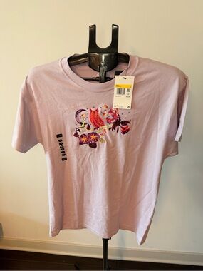 Nike Lavender Tee with Multicolor Floral & Bird Embroidery